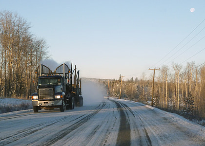 logistics, logging, truck, transportation, snow covered, road, cold