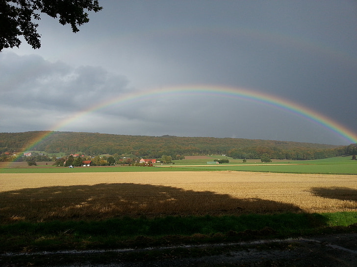 rainbow, sun, autumn, weather, nature, mood