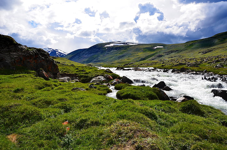 Altaj, hegyek, táj, Mountain river