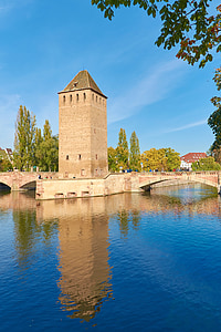 Alsace, Henry veža, Pont obálky, Canon bastion, Štrasburg, jezu, veža