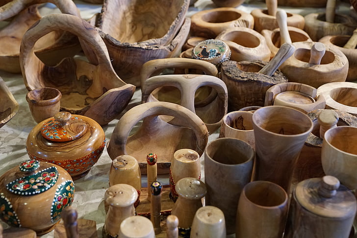 Handwerk, Holz, Dekoration, Abbildung, Vasen
