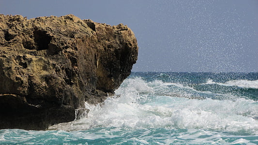 stijena, val, koji razbija, more, plava, priroda, Obala