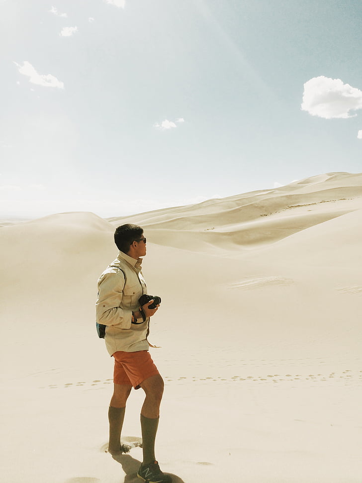Abenteuer, Afrika, Wüste, Mann, Person, Fotograf, Sand