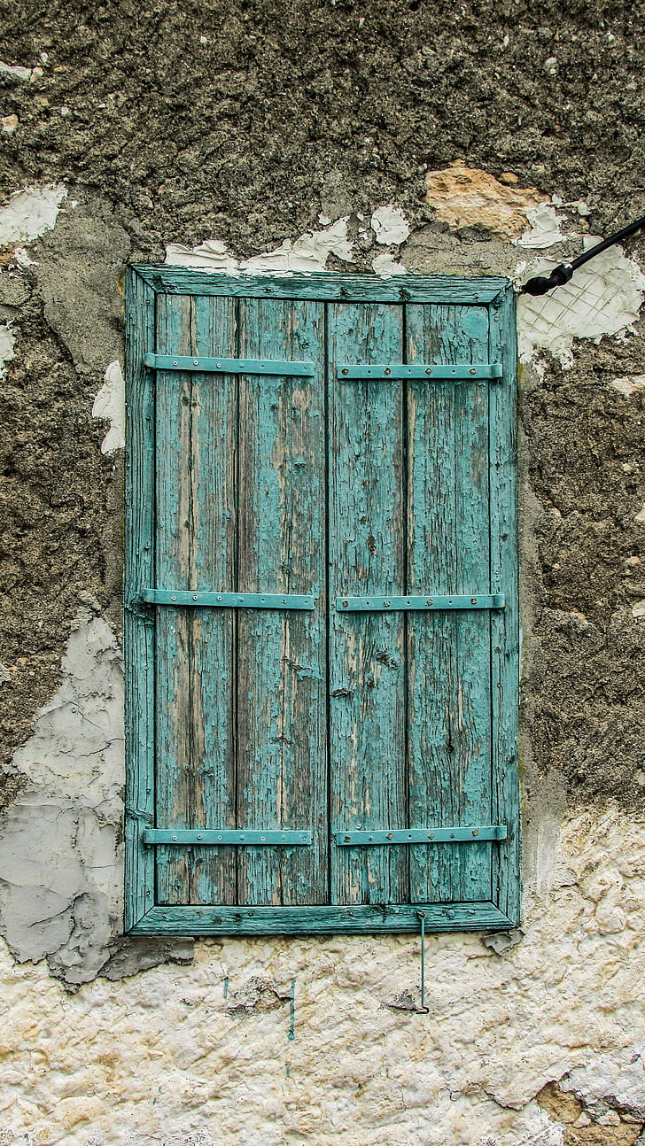 Cyprus, xylotymbou, oud huis, venster, leeftijd, houten, roestige