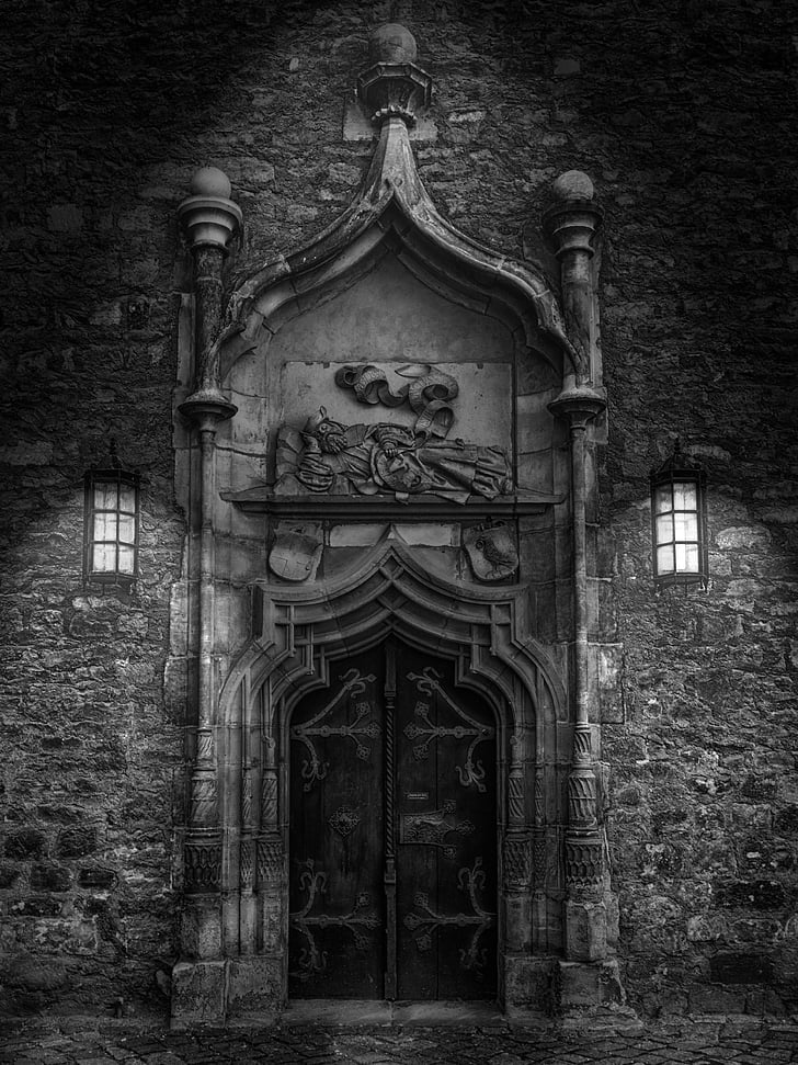 vrata, cilj, črno-belo, stara vrata, vnos, lesa, vhodna vrata