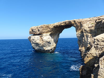 Rock, Urwisko, niebieskie okno, Malta, Gozo, formacja skalna, morze