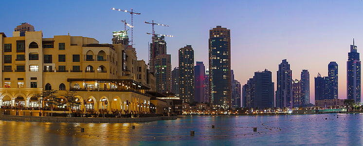Dubai, nit, arquitectura, paisatge urbà, silueta urbana, Panorama urbà, ciutat
