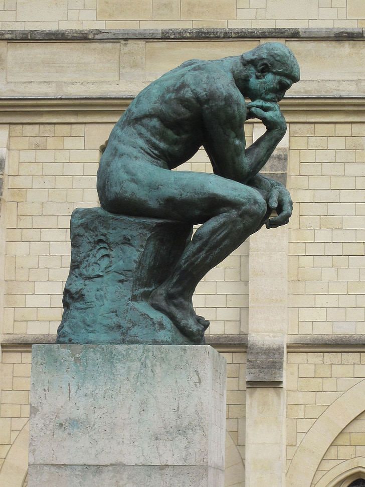 a gondolkodó, bronz, szobrászat, Rodin, meztelen, férfi, Párizs
