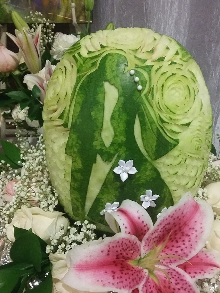 fruit carving, wedding decoration, wedding idea, culinary, display, flower