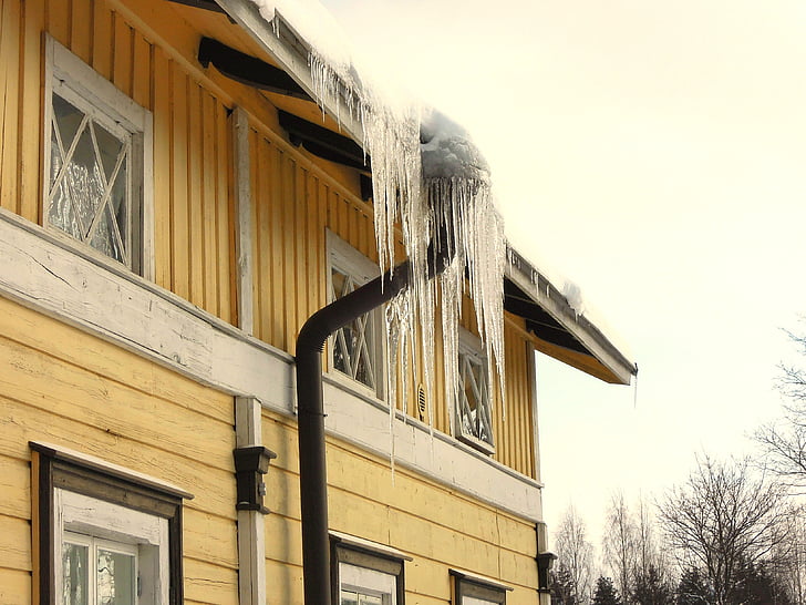 icicles, ice, house, winter, snow, frost, water