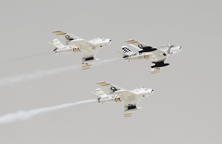 trois, blanc, Fighter, avions, Cascades, Flying, avion
