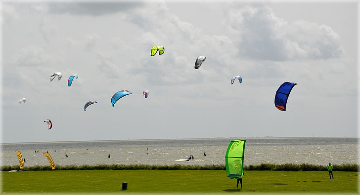 Vjetar, zmaj surfanje, Kitesurfing, jedrenje na dasci, more, jezero, Nizozemska