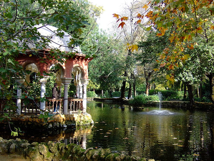 parken Parque Maria luisa, dammen, Sevilla, Andalusia, Spania