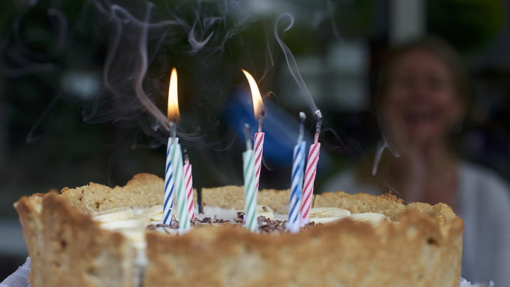 birthday, birthday cake, blowing, cake, candles, candlesticks, celebration