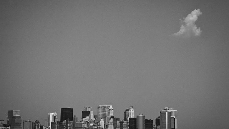 ēkas, pelēktoņu, fotogrāfija, New york, pilsēta, siluets, NYC