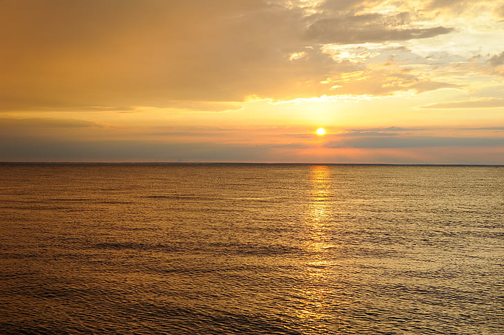 západ slnka, more, reflexie, večer na mori, Príroda, Ukrajina, Horizon