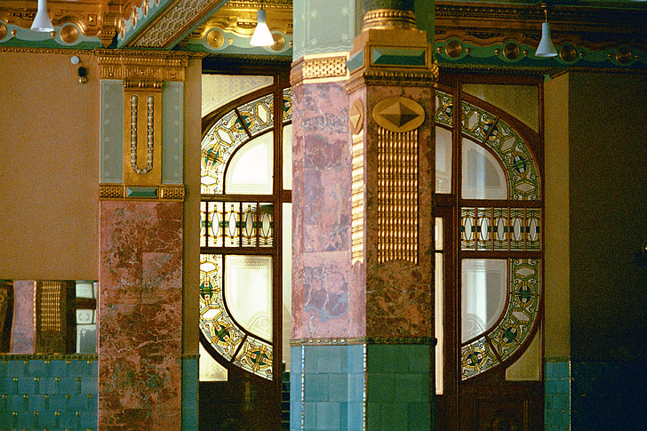 Art nouveau, venster, het platform, ingang foyer, gebouw, school van muziek, Liszt falaniko