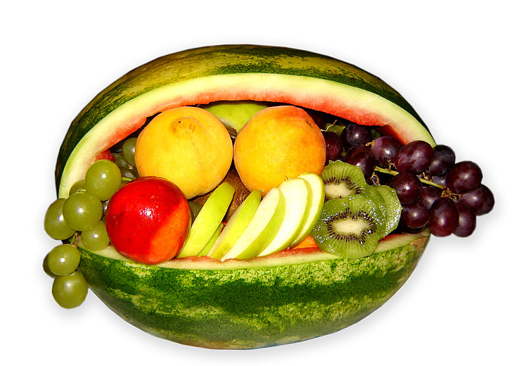 vannmelon, frukt, druer, banan, greener