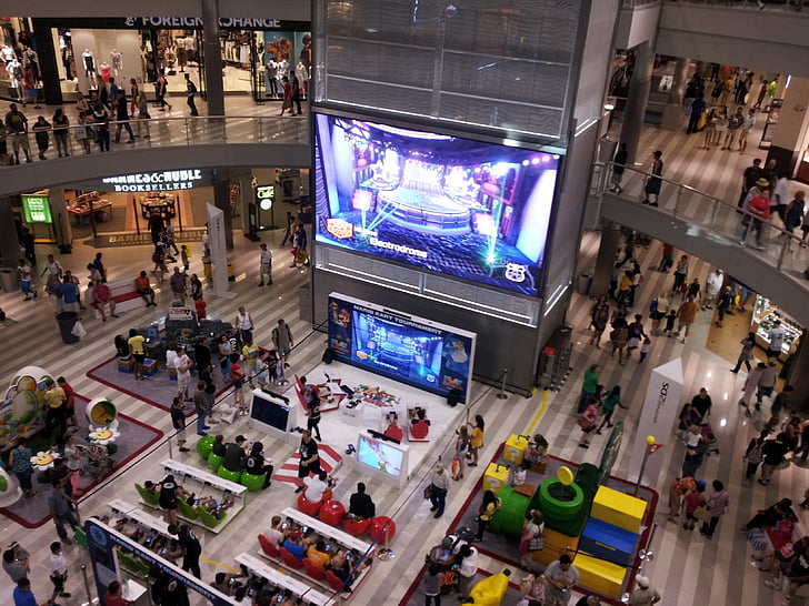 köpcentrum, Mall of america, videospel, händelse, samla in, inomhus
