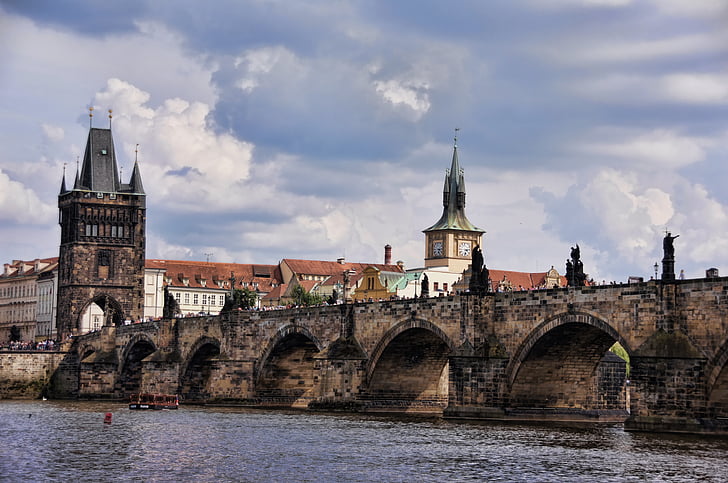 Charles bridge, Moldova, floden, Prag, stenbroen, Tjekkiet, historisk set