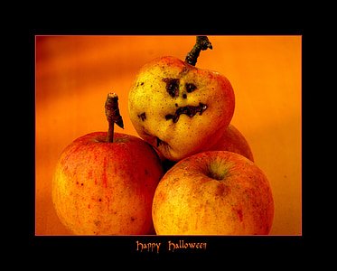 ハロウィーン, 悩み, 秋, 顔, 面白い, アップル, フルーツ