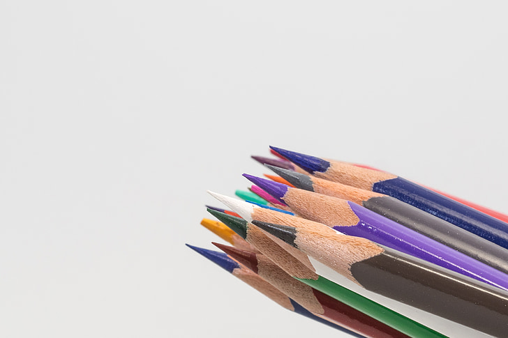 farveblyanter, træ pinde, kuglepenne, farverige, farve, maling, skole