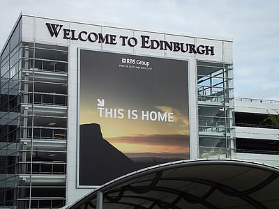 Edinburgh, lufthavn, ankomst, Wellcome, reklame