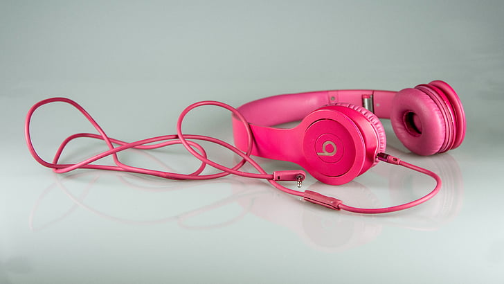 навушники, слухати на, музика, рожевий, кабель, обладнання, пластикові