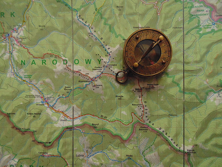 Χάρτης, πυξίδα, ταξίδια, ταξίδι, γεωγραφία, Bieszczady