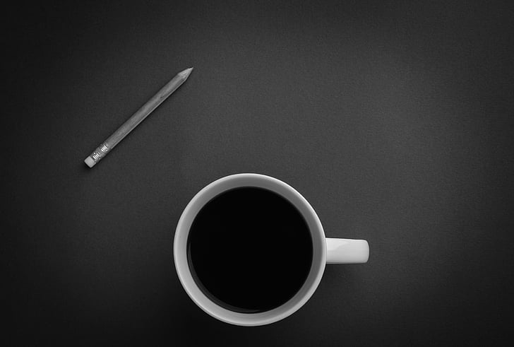 kopi, mug, Piala, pensil, hitam dan putih, kopi - minuman, minuman