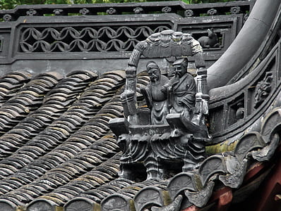 China, Shanghai, oraşul vechi, materiale de acoperis, sculptura, arhitectura