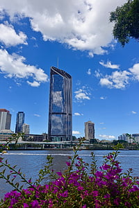 wolkenkrabber, Brisbane, rivier, het platform, moderne, stadsgezicht, Queensland