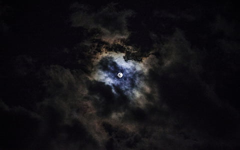 ay, doğa, manzara, bulutlar, gökyüzü, karanlık, gece
