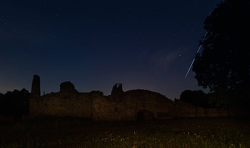étoilé, étoile filante, les ruines, Château, nuit, espace, silhouette