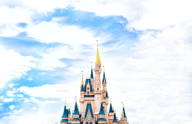 architecture, castle, cinderella castle, Disney world, sky, walt disney
