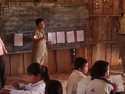 studenti, základní škola, vesnice, Laos, děti, instrukce, Jižní laos