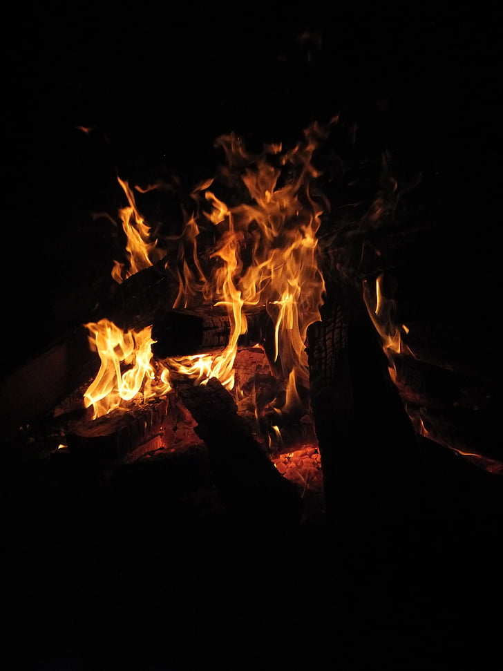 fire, midsummer, flame, blaze, burn, campfire, night
