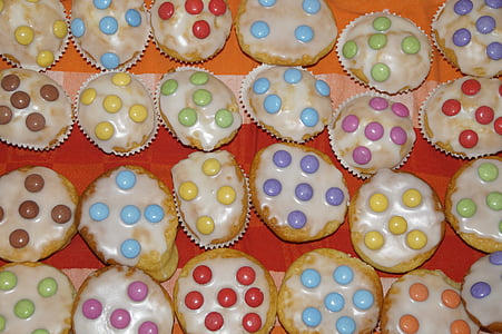muffins de, aniversário, aniversário infantil, pastelaria, Smarties, decorado, número