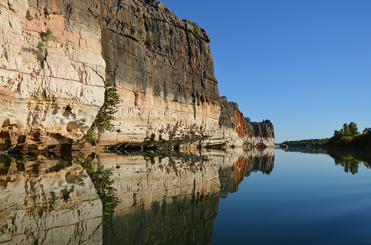 Cliff, refleksion, floden, landskab, naturskønne, Rock, Sunset