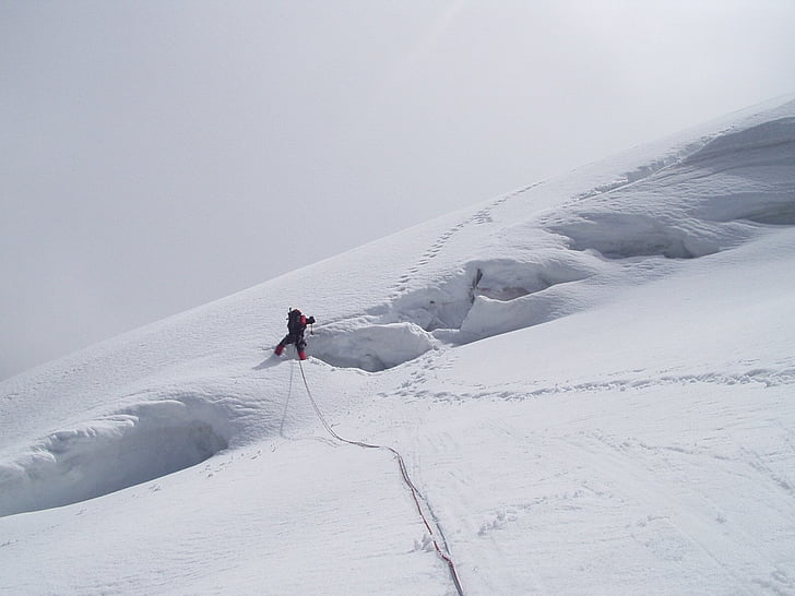 glacera, escletxa, paret del nord, corda, pujar, neu, l'hivern
