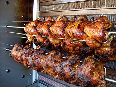 rotisserie chicken, grilled, food, grilling, cooking, picnic, skewer