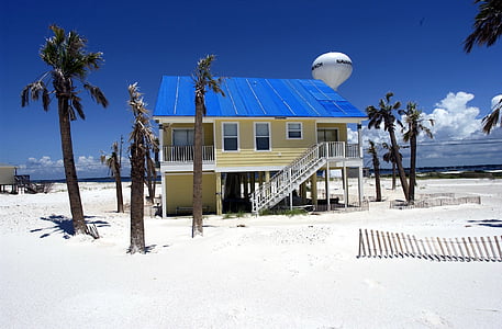 Pensacola, Florida, himmelen, huset, hjem, håndflatene, palmer