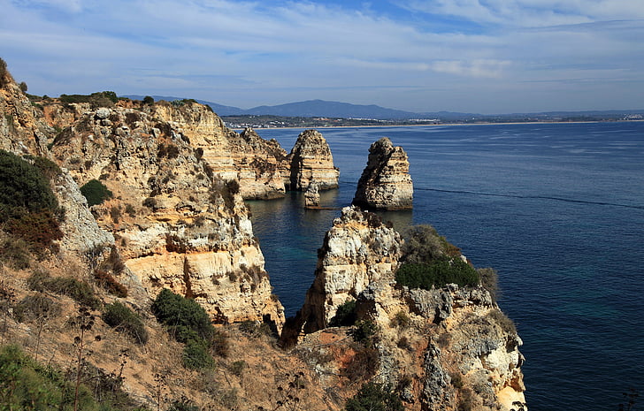 Algarve, Portekiz, uçurum, kaya, Sahil, Atlantik, doğa