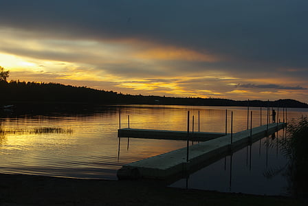 Sverige, solnedgång, landskap