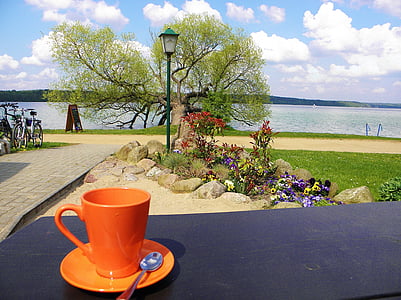 taza de café, Pausa café, vista al lago, rotura, café, relajarse