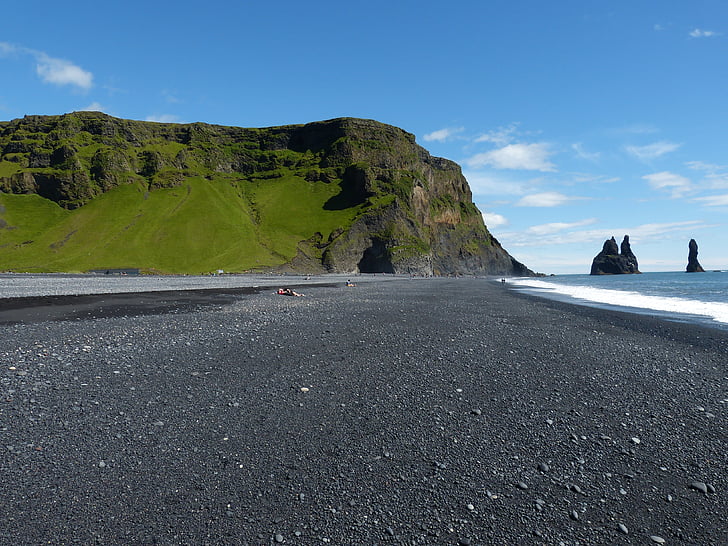 Islândia, Vik, Costa Sul, basalto, penhasco, rocha, natureza