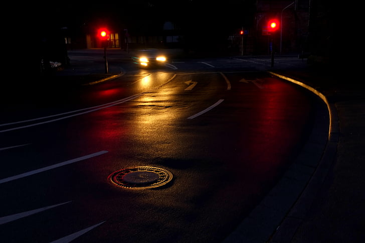 road, night, light, traffic, city, autos, dark