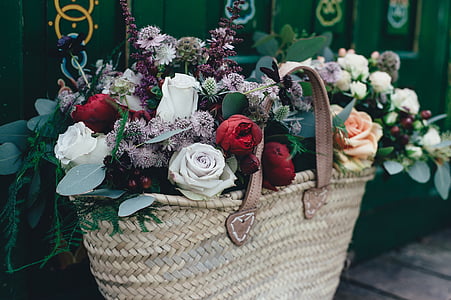 krepšys, žydėti, žiedų, puokštė, floros, gėlių kompozicija, gėlės