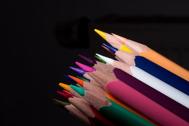 colored pencils, wooden pegs, pens, colorful, color, paint, school