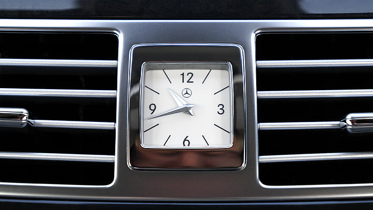 Mercedes, interieur, klok, auto, weergeven, luxe, ontwerp